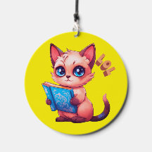 Funny kawaii cat reading a book