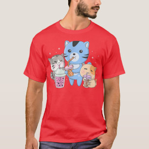 Funny Kawaii Cats Love Bubble Tea T-Shirt