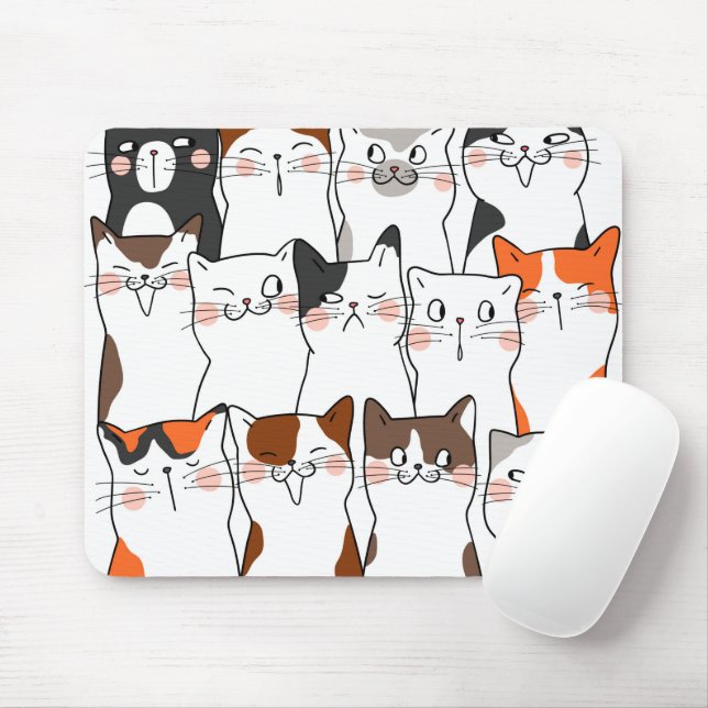 Funny Kawaii Cats Mouse Mat (With Mouse)