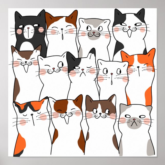 Funny Kawaii Cats Poster (Front)