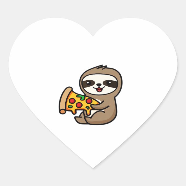 Funny Kawaii Chibi Sloth with Pizza � Cute Cartoon Heart Sticker (Front)
