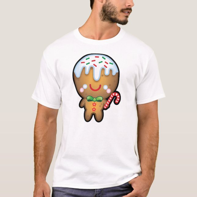 Funny Kawaii Gingerbread Man Christmas Mens Tee (Front)