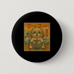 Funny Kawaii Ramen Japanese Noodles Shih Tzu Eatin 6 Cm Round Badge