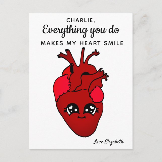 Funny Kawaii Real Heart Drawing Valentine's Day Postcard (Front)