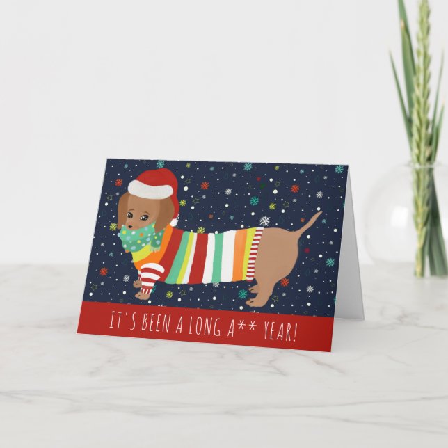 Funny Kawaii Sausage Dog Christmas 2021 Holiday Card (Front)