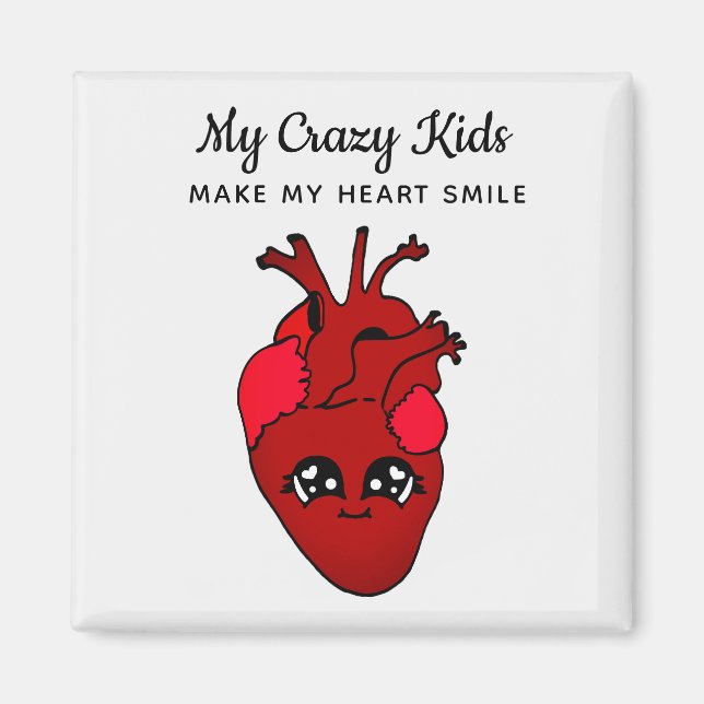 Funny Kawaii Smiling Heart Kids Valentines Day Magnet (Front)