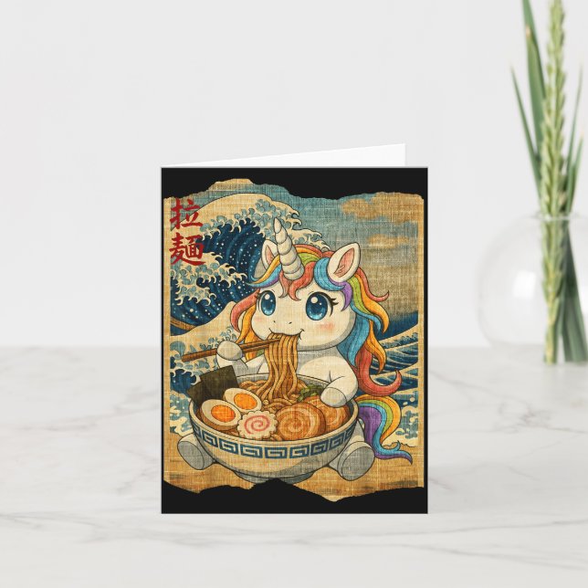 Funny Kawaii Unicorn Ramen Noodle Bowl Japanese Wa Card (Front)