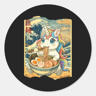 Funny Kawaii Unicorn Ramen Noodle Bowl Japanese Wa Classic Round Sticker