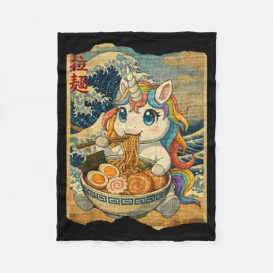 Funny Kawaii Unicorn Ramen Noodle Bowl Japanese Wa Fleece Blanket
