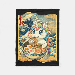Funny Kawaii Unicorn Ramen Noodle Bowl Japanese Wa Fleece Blanket