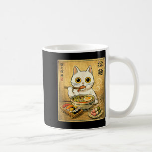Funny Kawaii White Cat Ramen Sushi Japanese Food Coffee Mug