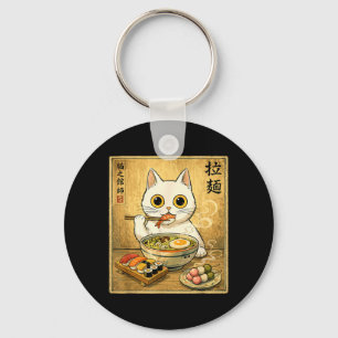 Funny Kawaii White Cat Ramen Sushi Japanese Food Key Ring