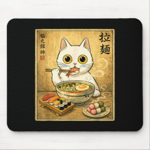 Funny Kawaii White Cat Ramen Sushi Japanese Food Mouse Mat