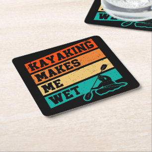Funny Kayak Lover Kayaking Retro River Kayaker  Square Paper Coaster