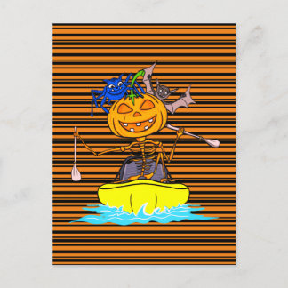 Funny Kayaker Skeleton Kayaking Pumpkin Halloween  Postcard