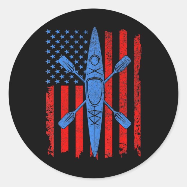Funny Kayaking For Cool American Flag Kayak Classic Round Sticker (Front)