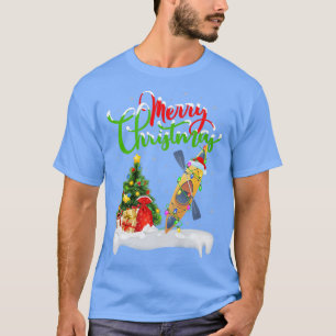 Funny Kayaking Lover Xmas Lighting Santa Kayak Chr T-Shirt