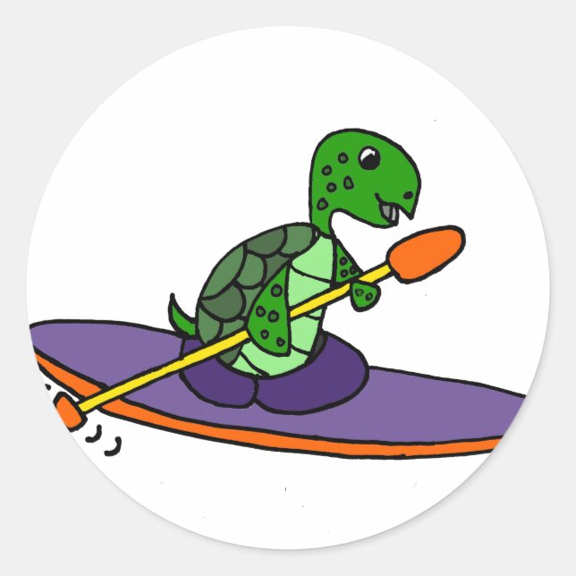 Funny Kayaking Sea Turtle Classic Round Sticker (Front)