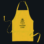 Funny keep calm master chef bbq apron for men<br><div class="desc">Funny keep calm master chef bbq apron for men. Vintage typography template with navy blue crown. Customisable colours. Create your own fun KeepCalm parody. Cute Birthday or Happy Father's Day gift idea for grillmaster, bbq king, best dad, grill master husband, cool stepfather, greatest grandpa, uncle, boss, brother, friend, family member,...</div>