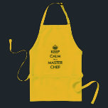 Funny keep calm master chef bbq apron for men<br><div class="desc">Funny keep calm master chef bbq apron for men. Vintage typography template with navy blue crown. Customisable colours. Create your own fun KeepCalm parody. Cute Birthday or Happy Father's Day gift idea for grillmaster, bbq king, best dad, grill master husband, cool stepfather, greatest grandpa, uncle, boss, brother, friend, family member,...</div>