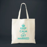 Funny Keep Calm wedding tote bag for bridesmaid<br><div class="desc">Cute Keep Calm wedding tote bag for bridesmaid, bride, mother of the bride, flower girl etc. Elegant Turquoise blue KeepCalm tote bag | Customisable text. Other funny keepcalmandcarryon examples: Keep calm and love me. Keep calm and get hitched. Keep calm and party on. Personalise and make your own parody. Classy...</div>