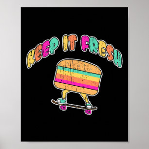 Funny Keep It Fresh Skateboard Burger Retro Vintag Poster