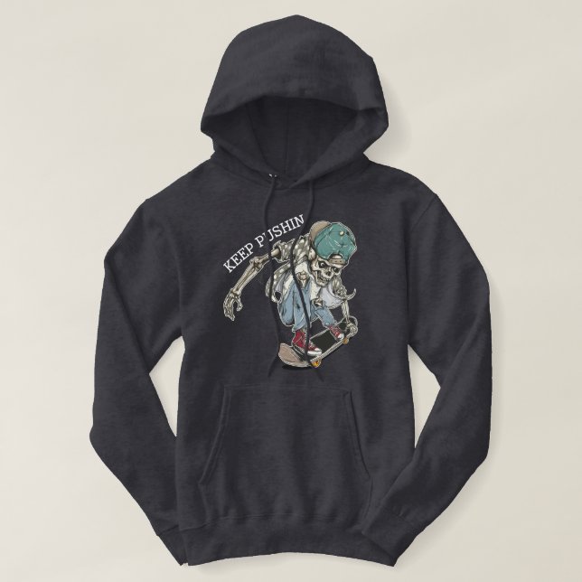 Funny Keep Pushin Skateboard Men's Hoodie (Design Front)