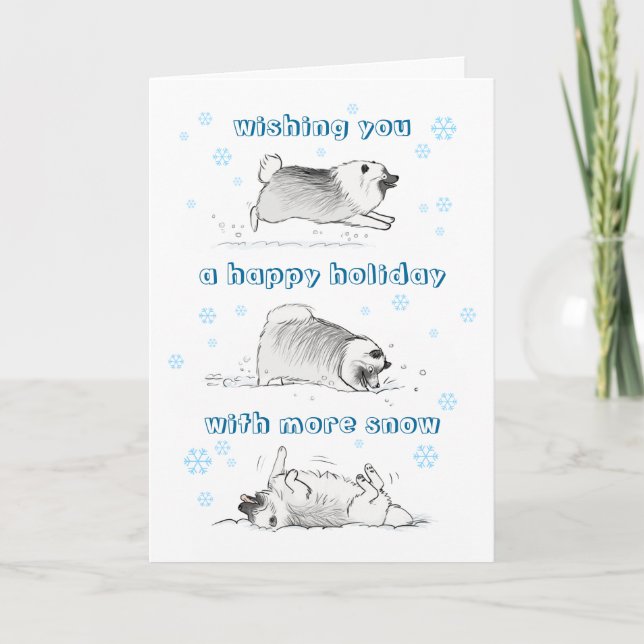 Funny Keeshond Cartoon Dog | Snowy Christmas Xmas Holiday Card (Front)