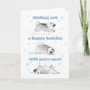 Funny Keeshond Cartoon Dog   Snowy Christmas Xmas Holiday Card