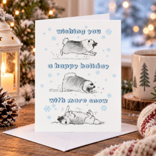 Funny Keeshond Dog Cartoon Snowballs Christmas Holiday Card