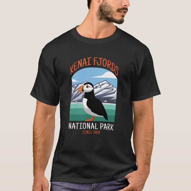 Funny Kenai Fjords US National Park Puffin Bird Al T-Shirt (Front)