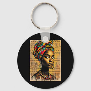 Funny Kente Cloth Head Wrap African American Women Key Ring