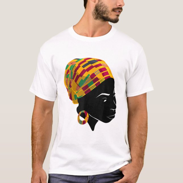 Funny Kente Cloth Head Wrap Gift For African Ameri T-Shirt (Front)