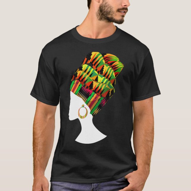 Funny Kente Cloth Head Wrap Gift For African Ameri T-Shirt (Front)