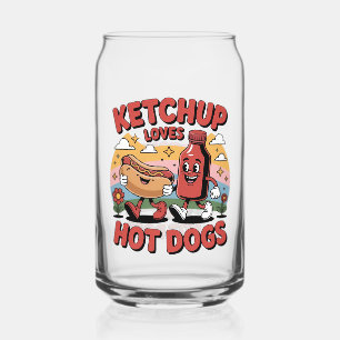 Funny Ketchup and Hot Dog Cartoon Retro Food Art Can Glass