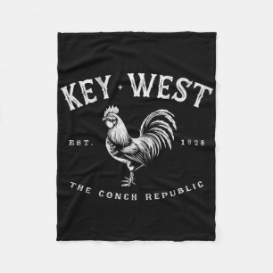 Funny Key West Rooster Chicken Sunrise Fishing Sur Fleece Blanket