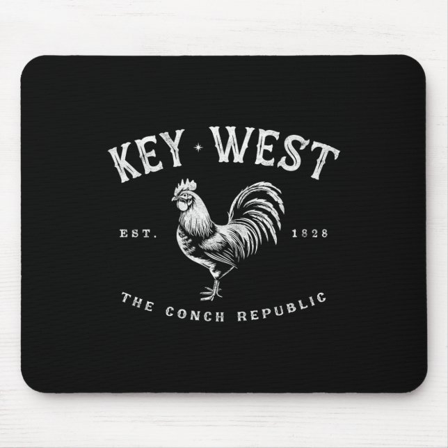 Funny Key West Rooster Chicken Sunrise Fishing Sur Mouse Mat (Front)