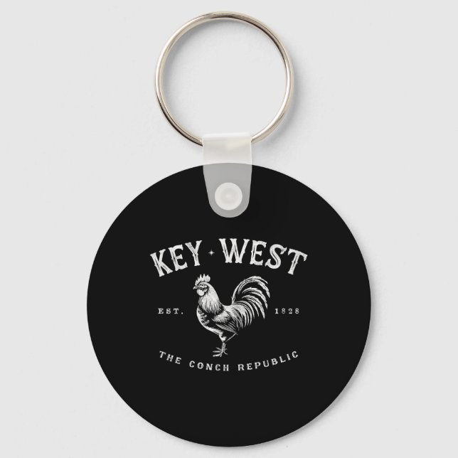 Funny Key West Rooster Chicken Sunrise Fishing Sur Ring (Front)