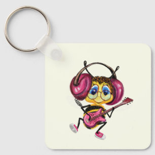 Funny Keychain with Guitar Player Bee