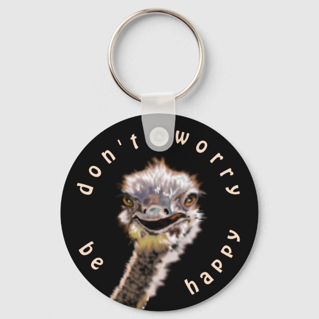 Funny Keychain with Happy Ostrich - Customisable (Front)