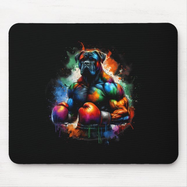 Funny Kickboxing Or Boxing Boxer Dog Paint Splash  Mouse Mat (Front)