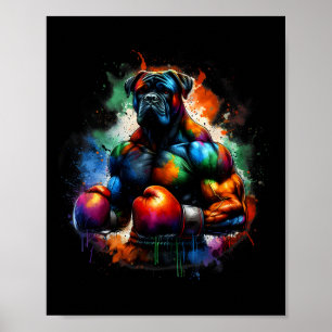 Funny Kickboxing Or Boxing Boxer Dog Paint Splash  Poster