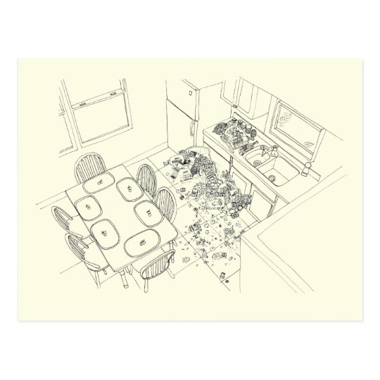 Funny Kid Effect Kitchen Shopping Mess Drawing Art Postcard | Zazzle.co.uk