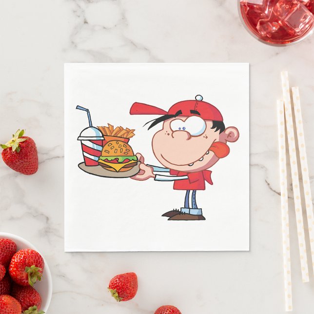 Funny Kid Fast Food Lover Burger, Fries and Drink  Napkin (Creator Uploaded)