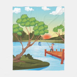 Funny Kid Loves to Fish, Fishing Children Fisherma Fleece Blanket
