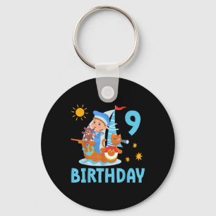 Funny Kids 9th Birthday Party Sailboat Sailing Boa Key Ring