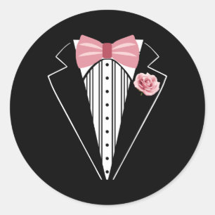 Funny Kids Adult Rose Bowtie Pink Boutonniere Classic Round Sticker