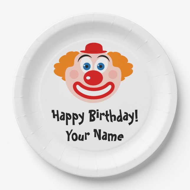 Funny kid's Birthday clown cartoon custom Paper Plate (Front)