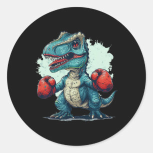 Funny Kids Boxing Dinosaur With Boxing Gloves Cost Classic Round Sticker