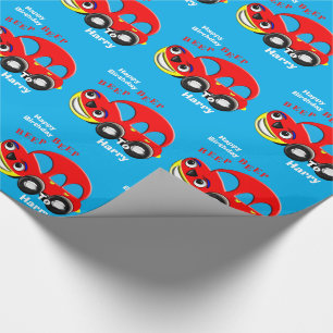 Funny Kids Cartoon Car Theme Personalised Wrapping Paper
